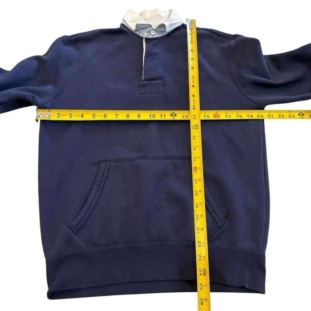 Polo Ralph Lauren Mens Small Navy Solid Classic Fit Fleece Rugby Polo Shirt
